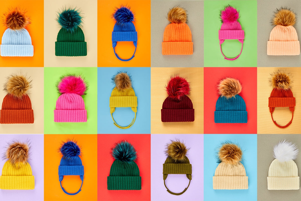 SURPRISE TRIO : 3 Knit Beanies, 3 Removable Poms